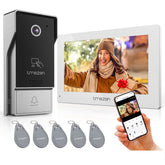 TMEZON 7" IP Touch Screen & HD 1080P Doorbell System, 4 Wire Intercom Doorphone, 2 Ways Audio, APP Control, Unlocking with Monitor, APP & RFID Tags