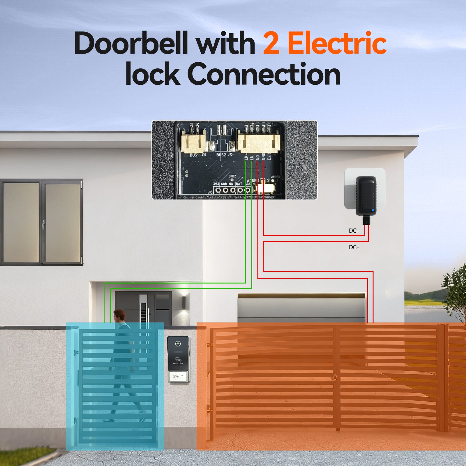 TMEZON 2 Wires Intercom System, HD Monitor with 1080P Doorbell, 2-Way Audio, Remote Unlock, 3 Unlocking, APP/ RFID/ Monitor, Used in 1 & 2 Families