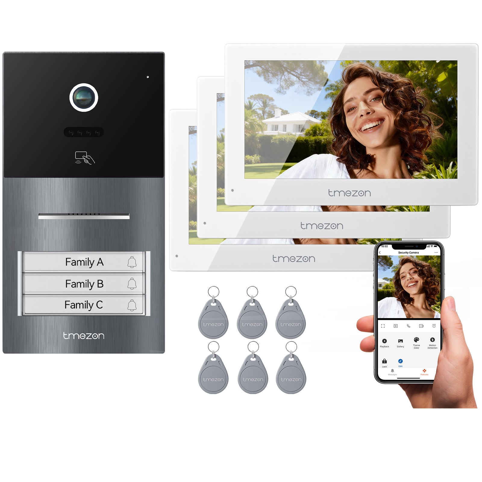 TMEZON WiFi Video Door Intercom System, 7" IP Color Touchscreen with 1080P Doorbell, 2-Wire Doorphone, Two-Way Audio, Human Detection, 3 Unlocking Methods & App Control