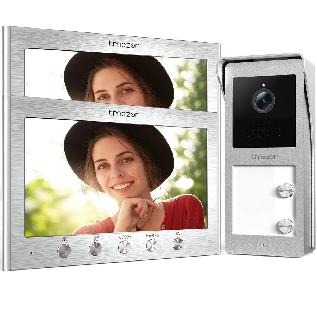 TMEZON 2-Wire Video Door Intercom System, Intercom with Door Opener, 7-inch Monitor and HD Doorbell Camera, 2-Way Audio, Night Vision, 16 Ringtones, DC32V