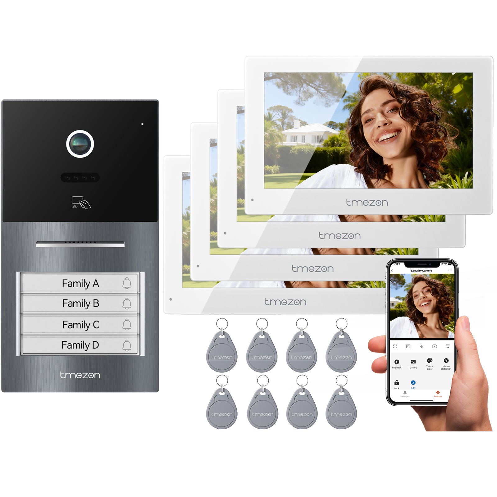 TMEZON WiFi Video Door Intercom System, 7" IP Color Touchscreen with 1080P Doorbell, 2-Wire Doorphone, Two-Way Audio, Human Detection, 3 Unlocking Methods & App Control