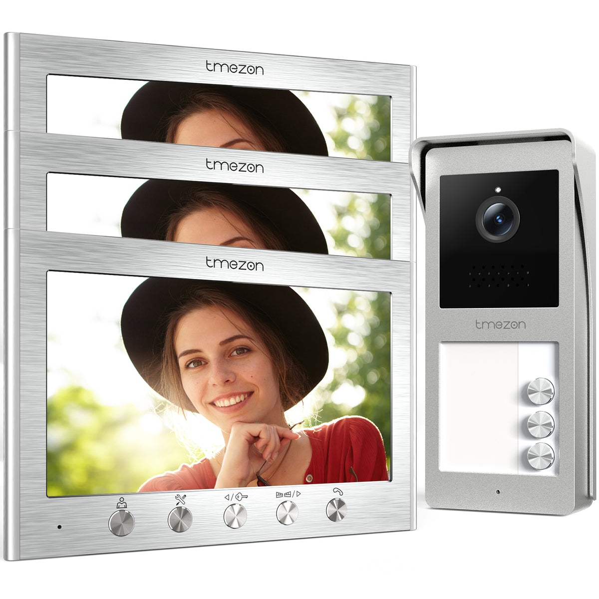 TMEZON 2-Wire Video Door Intercom System, Intercom with Door Opener, 7-inch Monitor and HD Doorbell Camera, 2-Way Audio, Night Vision, 16 Ringtones, DC32V