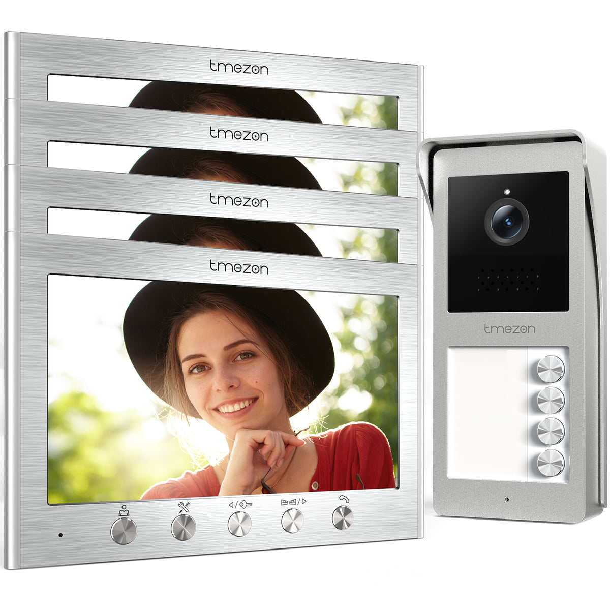 TMEZON 2-Wire Video Door Intercom System, Intercom with Door Opener, 7-inch Monitor and HD Doorbell Camera, 2-Way Audio, Night Vision, 16 Ringtones, DC32V