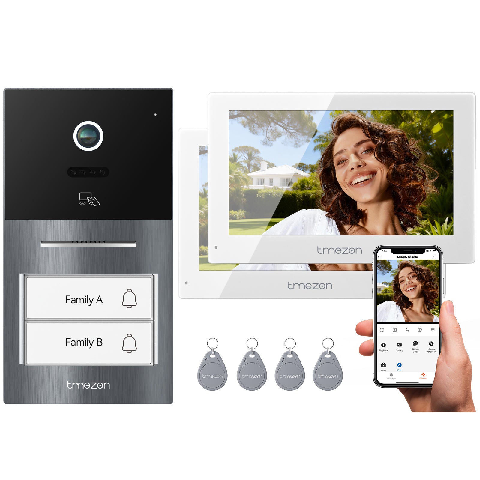 TMEZON WiFi Video Door Intercom System, 7" IP Color Touchscreen with 1080P Doorbell, 2-Wire Doorphone, Two-Way Audio, Human Detection, 3 Unlocking Methods & App Control