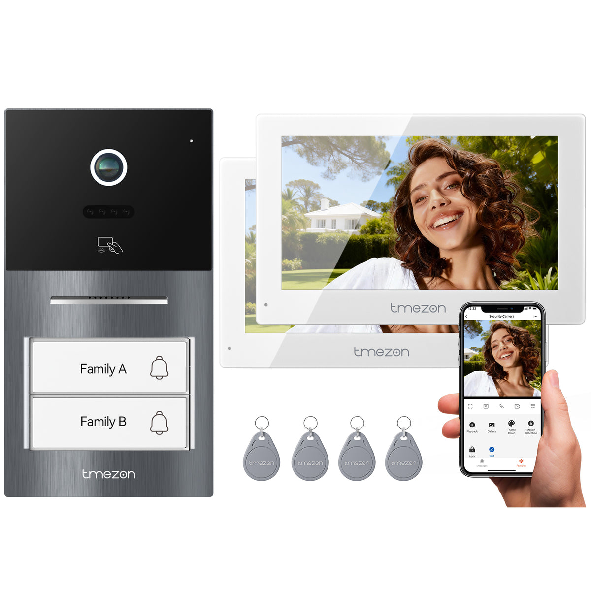 TMEZON WiFi Video Door Intercom System, 7" IP Color Touchscreen with 1080P Doorbell, 2-Wire Doorphone, Two-Way Audio, Human Detection, 3 Unlocking Methods & App Control