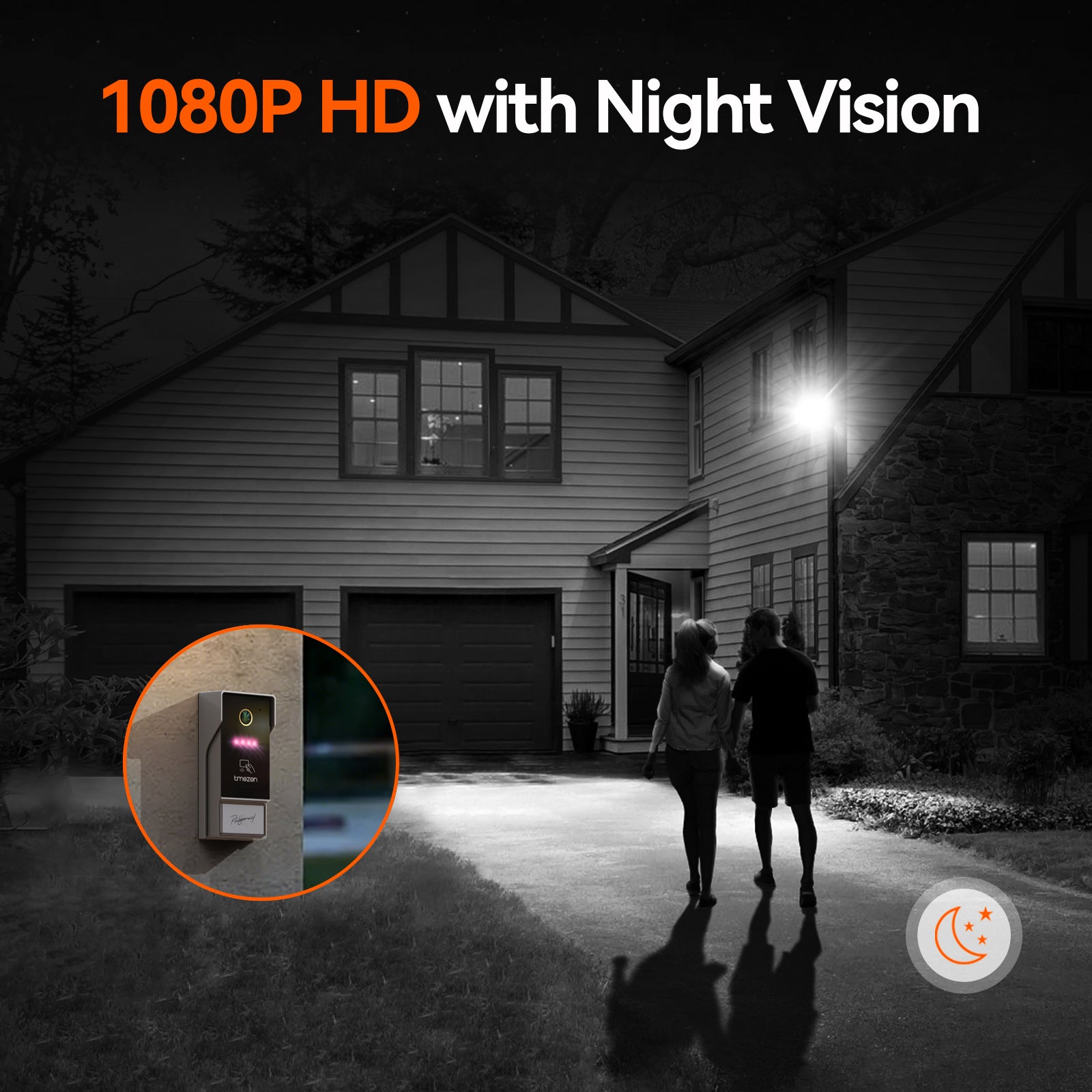 TMEZON 2 Wires Intercom System, HD Monitor with 1080P Doorbell, 2-Way Audio, Remote Unlock, 3 Unlocking, APP/ RFID/ Monitor, Used in 1 & 2 Families