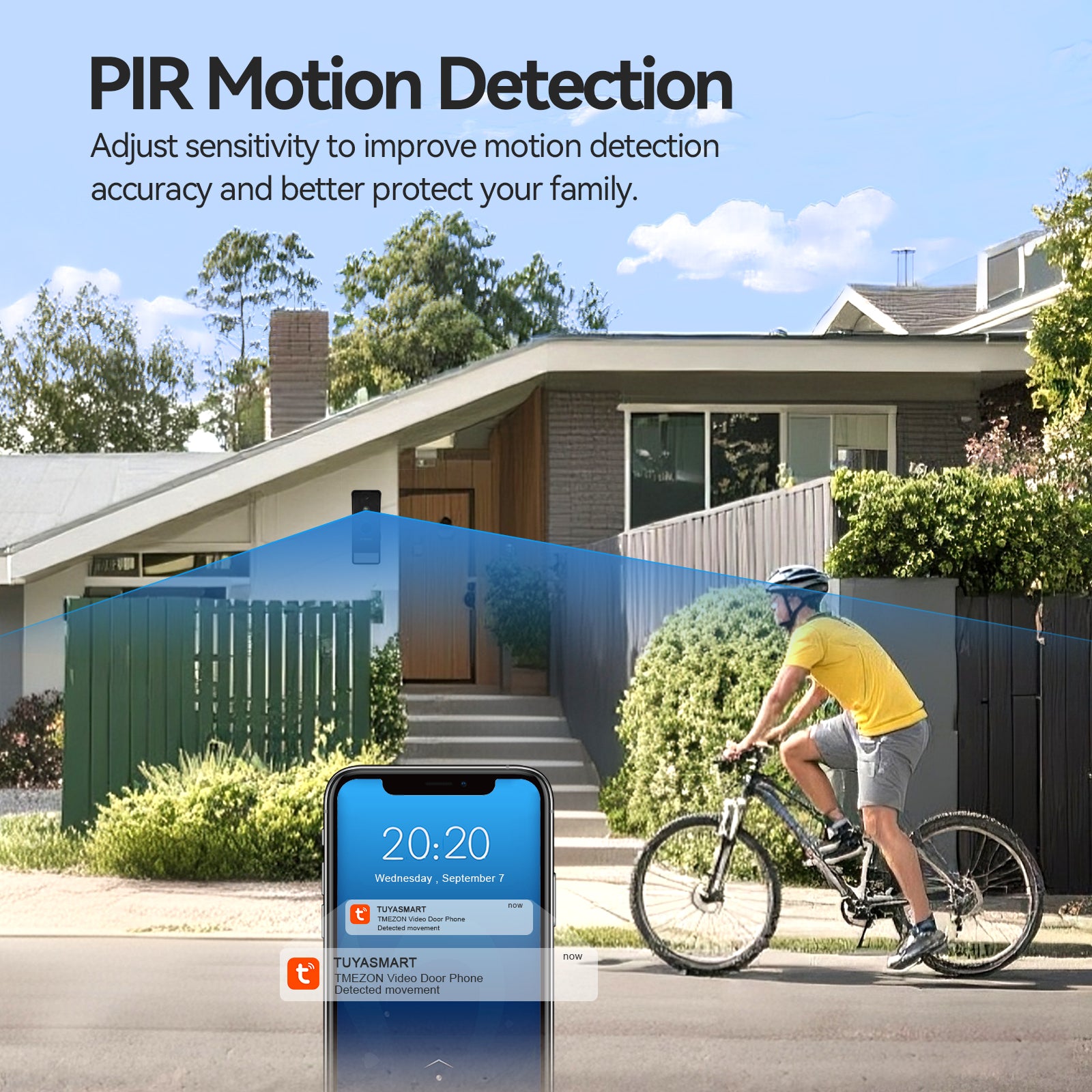 TMEZON Wireless WiFi Video Doorbell with 7" Touchscreen, 1080P HD Doorbell Camera with Solar Powered, 160° Wide Angle, Two-Way Audio, PIR Motion Detection, App Control, 2.4/5GHz WiFi, Night Vision